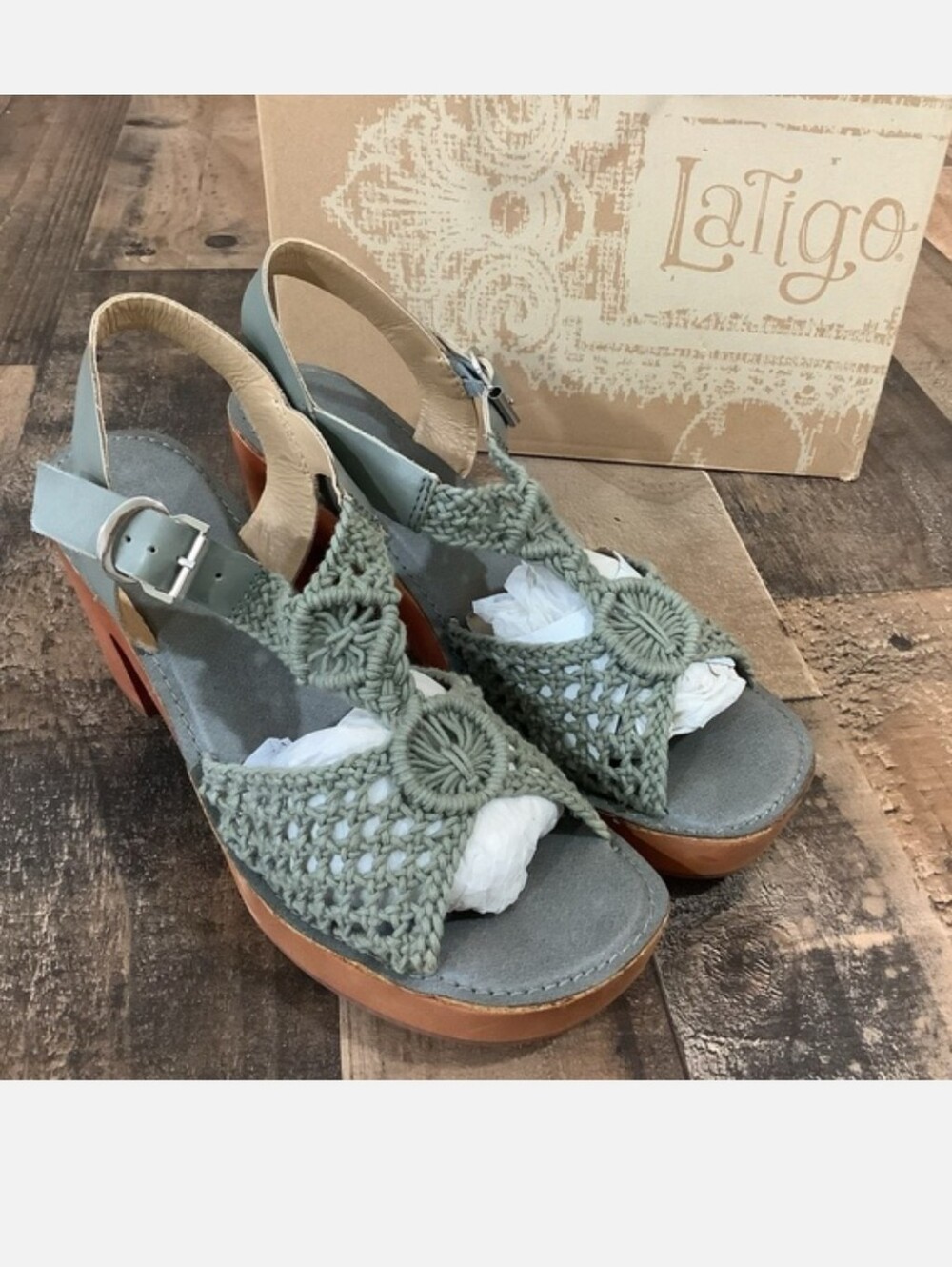 Anthropologie Latigo Women's Ikat Clog Sandals Crocheted Shadow Grey 8.5